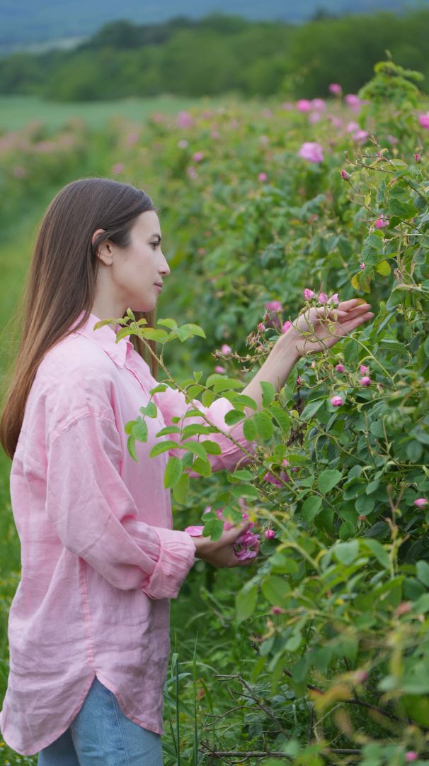 A woman joyfully picking colorful flowers in a sunny, vibrant field, surrounded by nature's beauty.